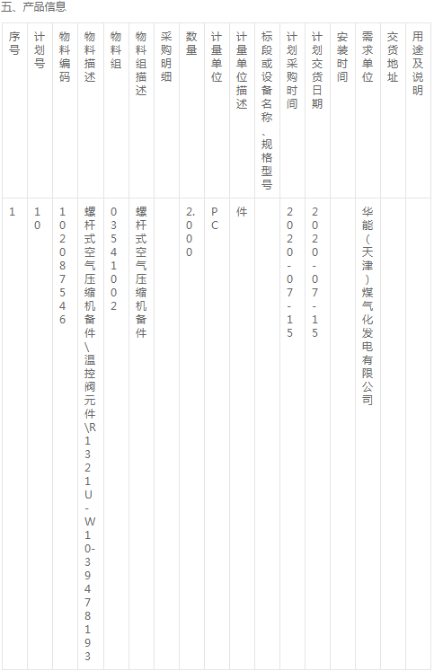 華能煤氣化發電公司天津IGCC溫控閥元件詢價書