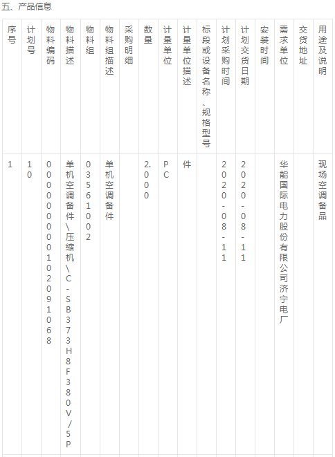 華能國(guó)際濟(jì)寧電廠空調(diào)壓縮機(jī)及配件詢價(jià)公告
